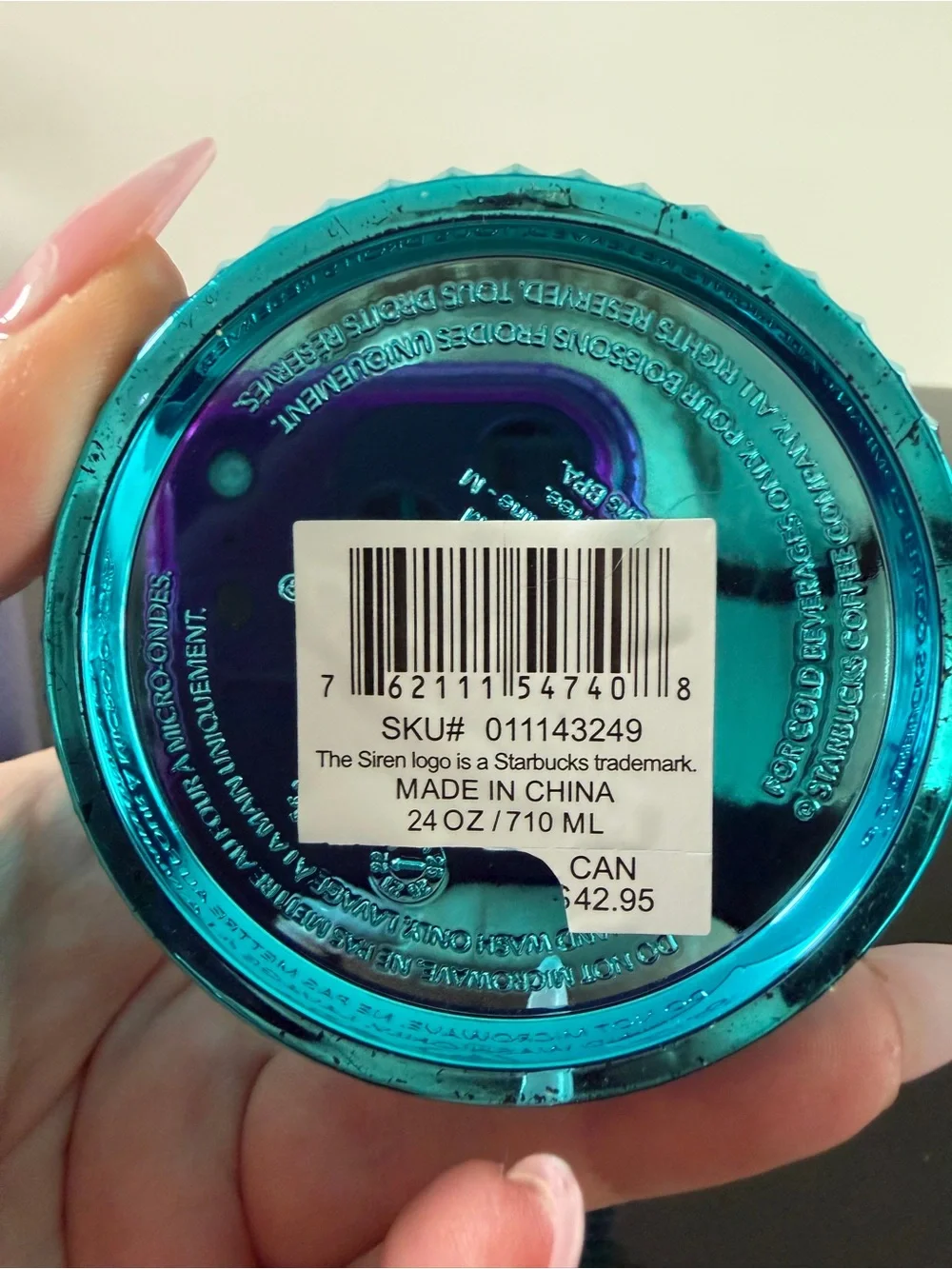 NWT Starbucks Venti Teal Chrome Studded Cold Cup